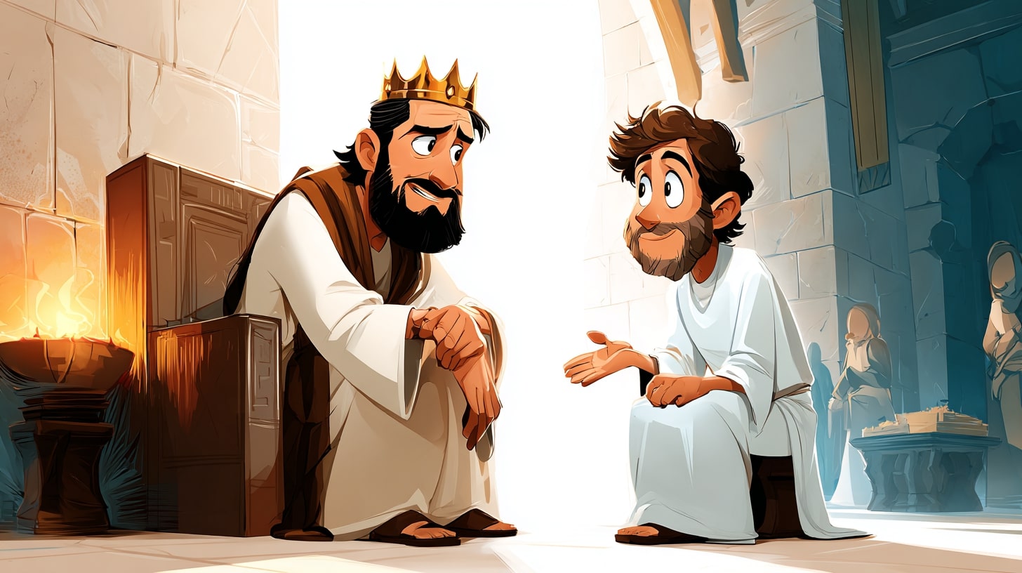 Der Prophet Nathan spricht zu König David: Kindgerechte Bibelgeschichte mit Ausmalbildern für Kinder von 3 bis 5 Jahren. Einfach, lehrreich, verständlich.