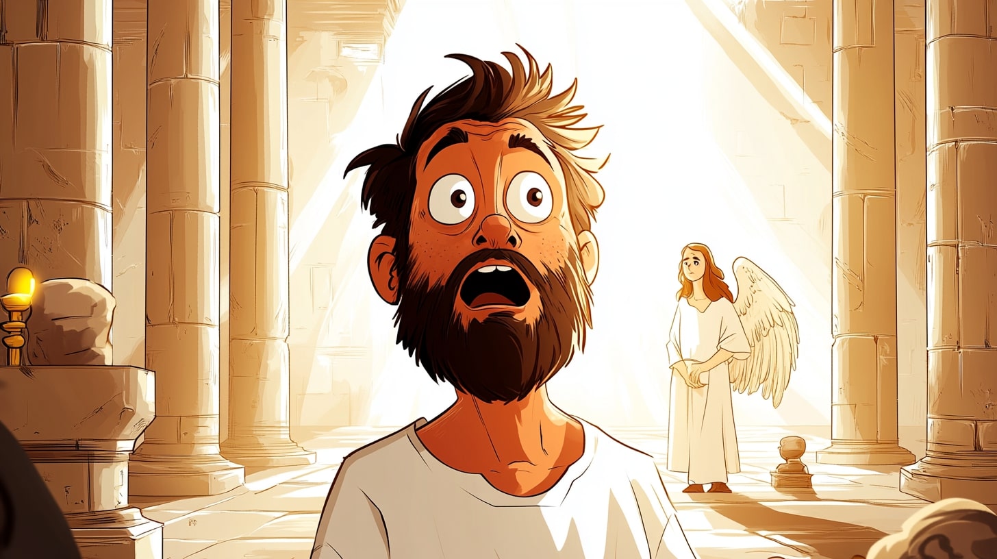 Die Prophezeiung des Zacharias im Tempel kindgerecht erzählt mit Bildern zum Ausmalen für Kinder von 3-5 Jahren – spannend und leicht verständlich.