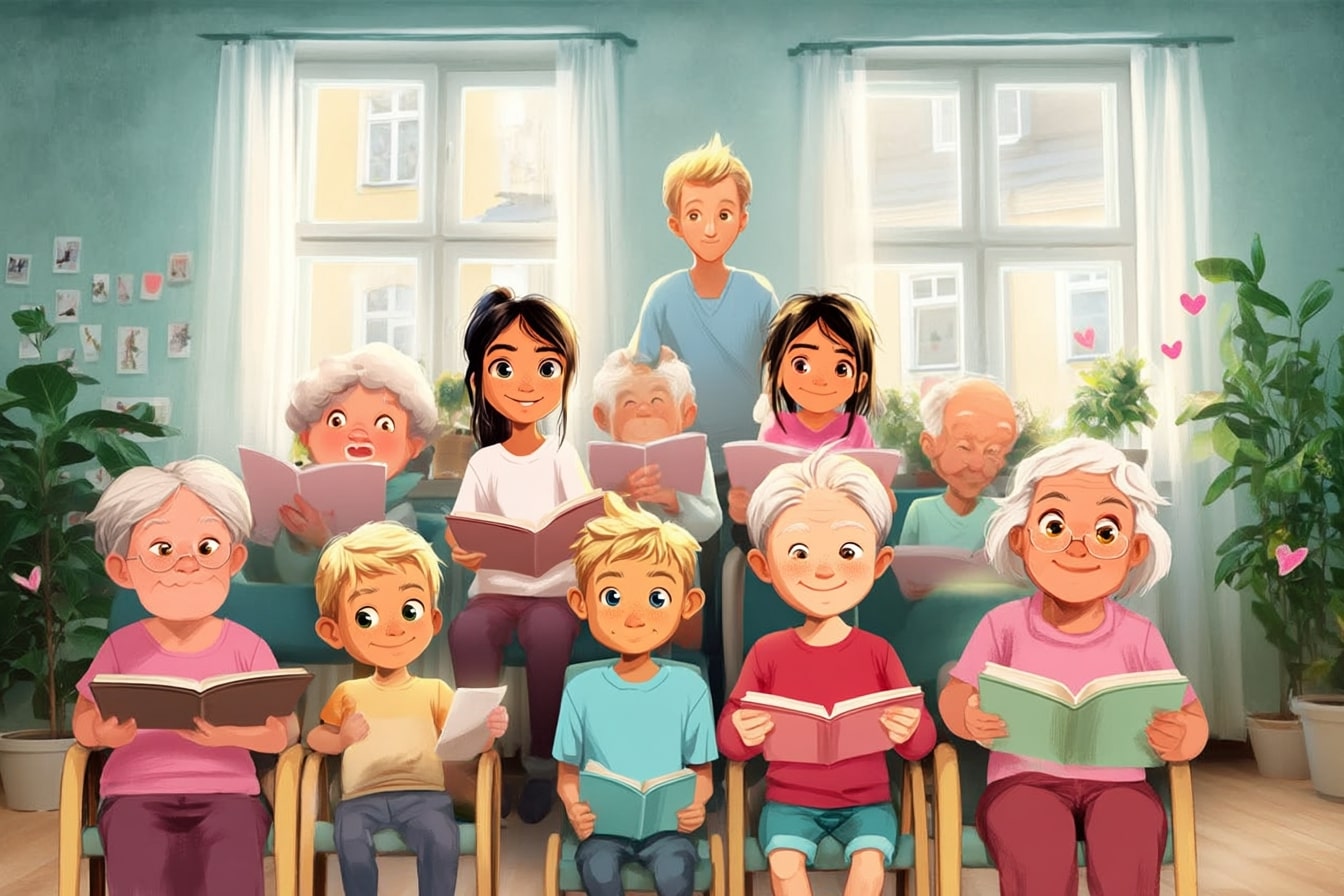 Geschichten mit Tom und Hanna - Besuch im Seniorenheim: Die Kinder entdecken beim Singen und Vorlesen, wie ansteckend Freude ist.